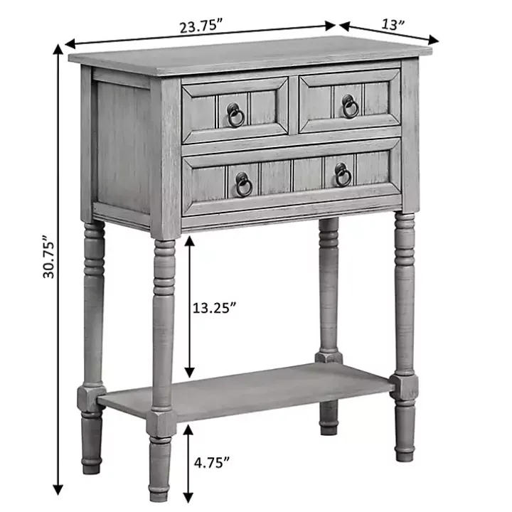 Light Gray 3-Drawer Turned Legs Accent Table