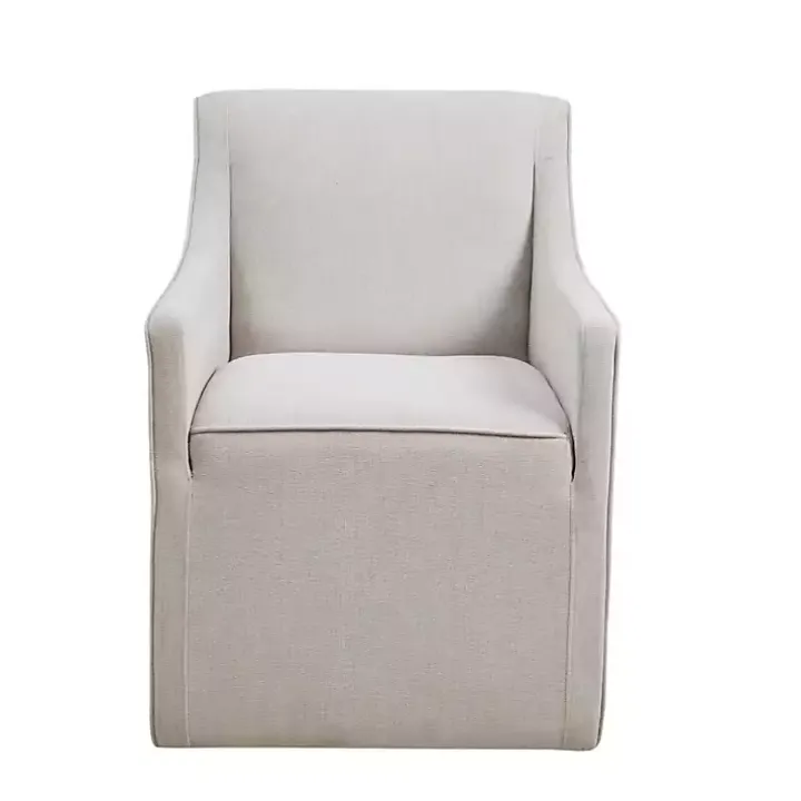 Light Gray Slipcover Dining Chair with Casters