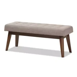 Light Gray Tufted Walnut Wood Bench
