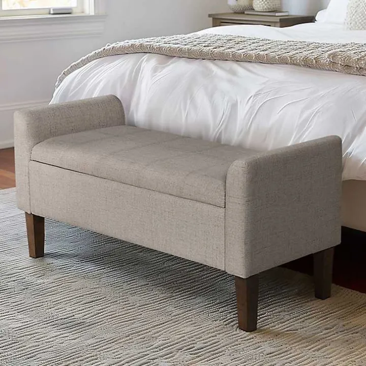 Light Taupe Upholstered Blaire Storage Bench