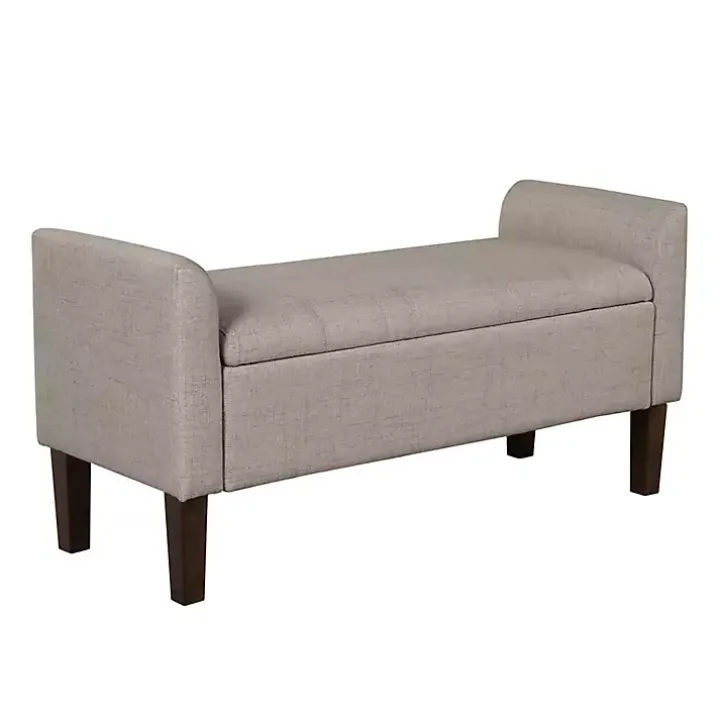 Light Taupe Upholstered Blaire Storage Bench