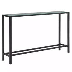 Long Black Metal Mirrored Top Console Table