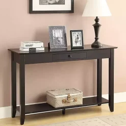 Long Black Single Drawer Console Table