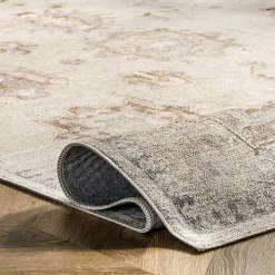 Lottie Cream Vintage Washable Area Rug, 6x9