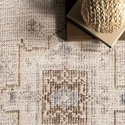 Lottie Cream Vintage Washable Area Rug, 6x9