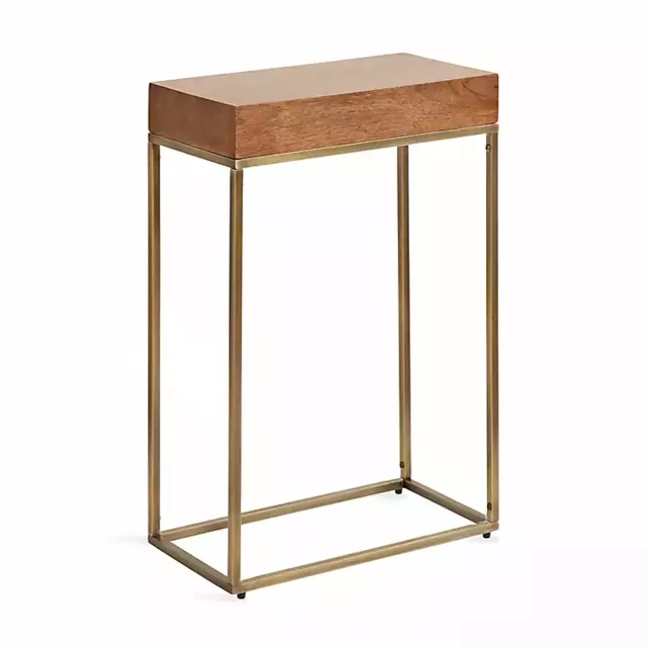 Mango Wood & Gold Slim Karlsen Accent Table