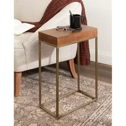 Mango Wood & Gold Slim Karlsen Accent Table