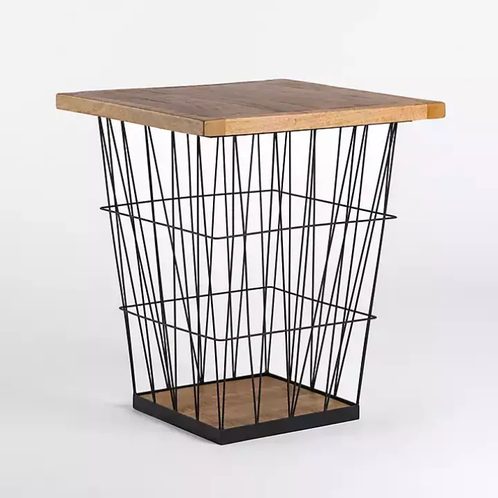 Mango Wood Storage Basket Side Table