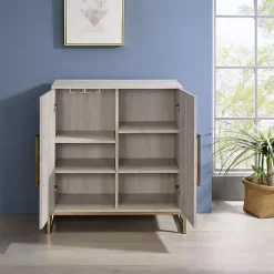 Marble Finish Gold Handle Storage Cabinet