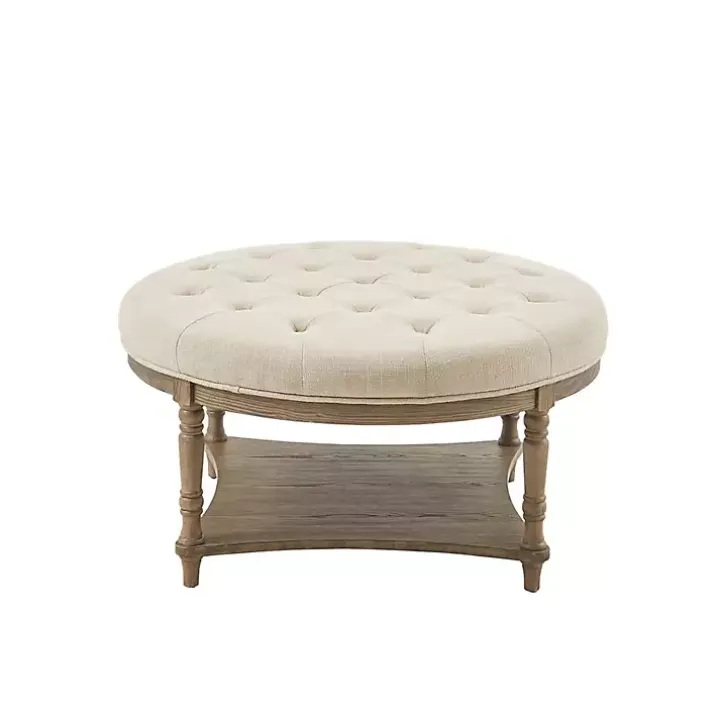 Martha Stewart Round Cream Ottoman with Shelf