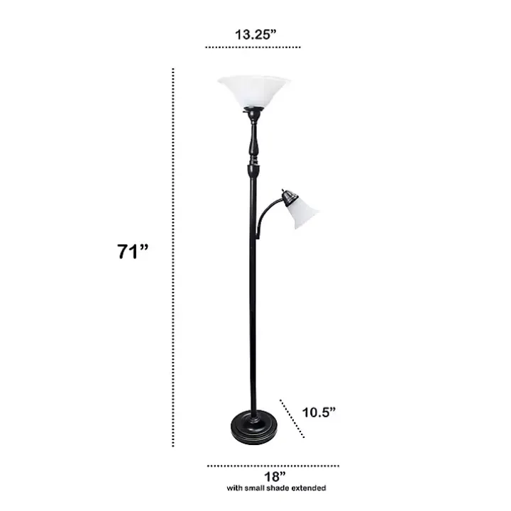 Matte Bronze and White Reading Arm Torchiere