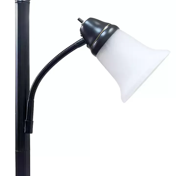 Matte Bronze and White Reading Arm Torchiere