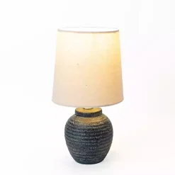Matte Charcoal Ribbed Mini Table Lamp