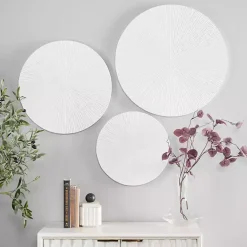 Matte White Ribbed Sunburst Wall Plates, Set of 3