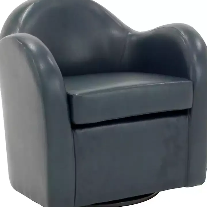 Max Blue Faux Leather Swivel Club Accent Chair