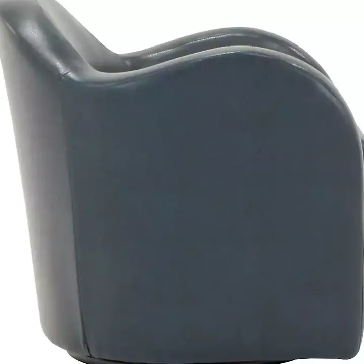 Max Blue Faux Leather Swivel Club Accent Chair