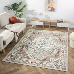 Medallion Ivory Rust Area Rug, 3x6