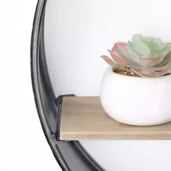 Metal Circle Wall Shelf with Leather Strap