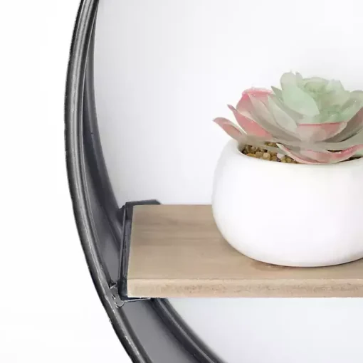 Metal Circle Wall Shelf with Leather Strap