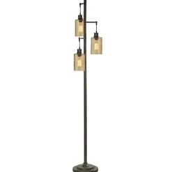 Metal Robert Floor Lamp with Amber Glass Pendants