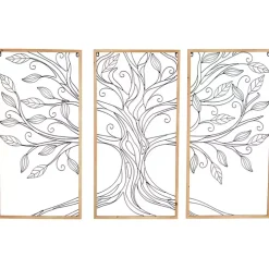 Metal Wire Tree Panel Wall Plaques, Set of 3