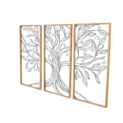 Metal Wire Tree Panel Wall Plaques, Set of 3