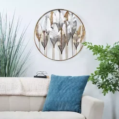 Metallic Gold and Silver Layered Leaf Wall Plaque