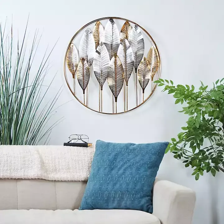Metallic Gold and Silver Layered Leaf Wall Plaque