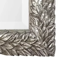 Metallic Silver Flowering Leaf Beveled Wall Mirror