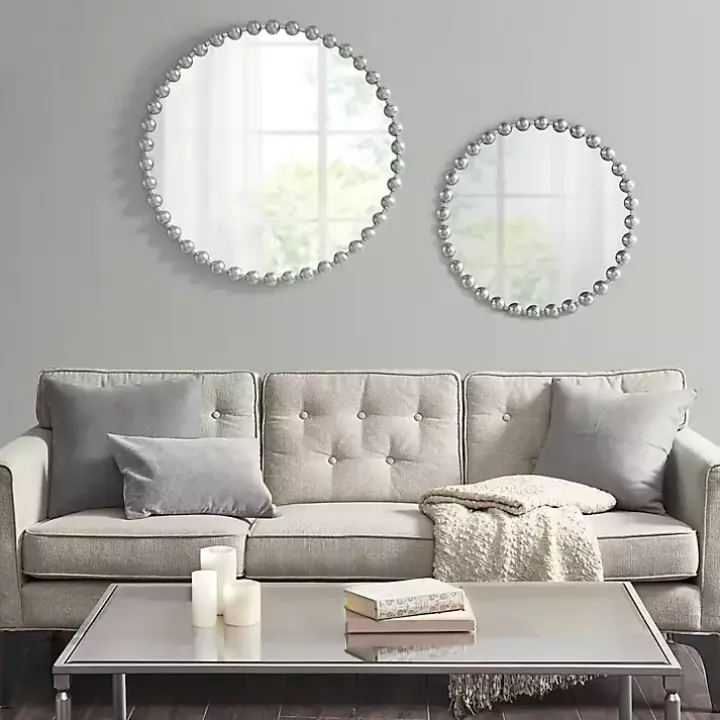 Metallic Silver Foiled Beaded Wall Mirror