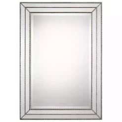 Metallic Silver Grooved Texture Wall Mirror
