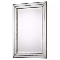 Metallic Silver Grooved Texture Wall Mirror