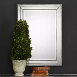 Metallic Silver Grooved Texture Wall Mirror