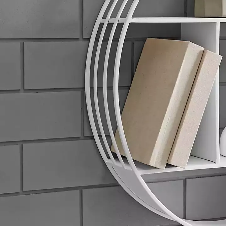 Metallic White Metal Circular Frame Wall Shelf