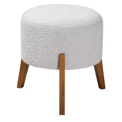 Mid-Century Modern Gray Boucle Ottoman