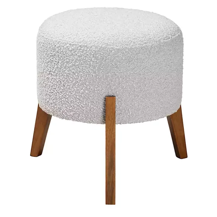 Mid-Century Modern Gray Boucle Ottoman
