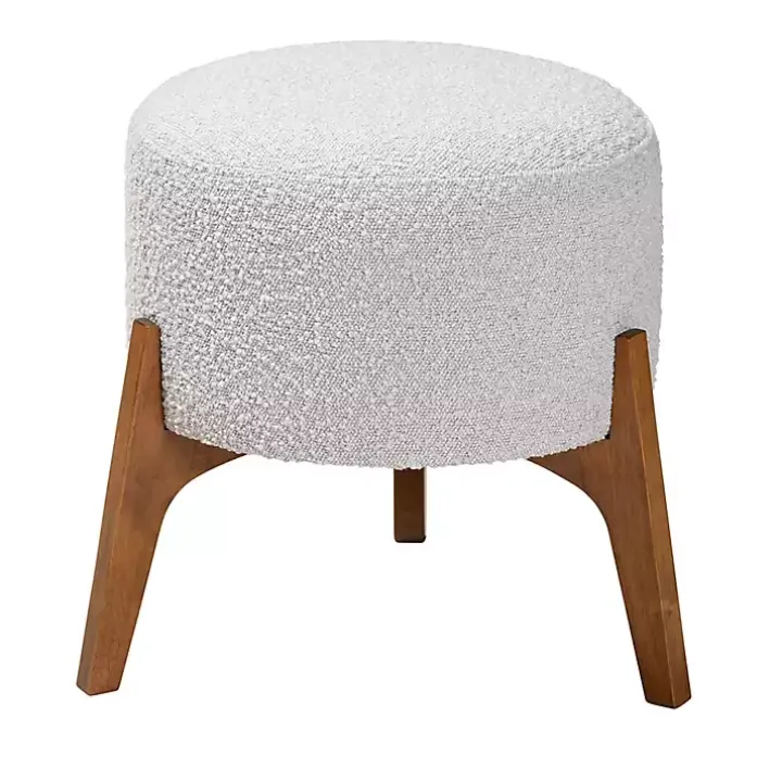 Mid-Century Modern Gray Boucle Ottoman