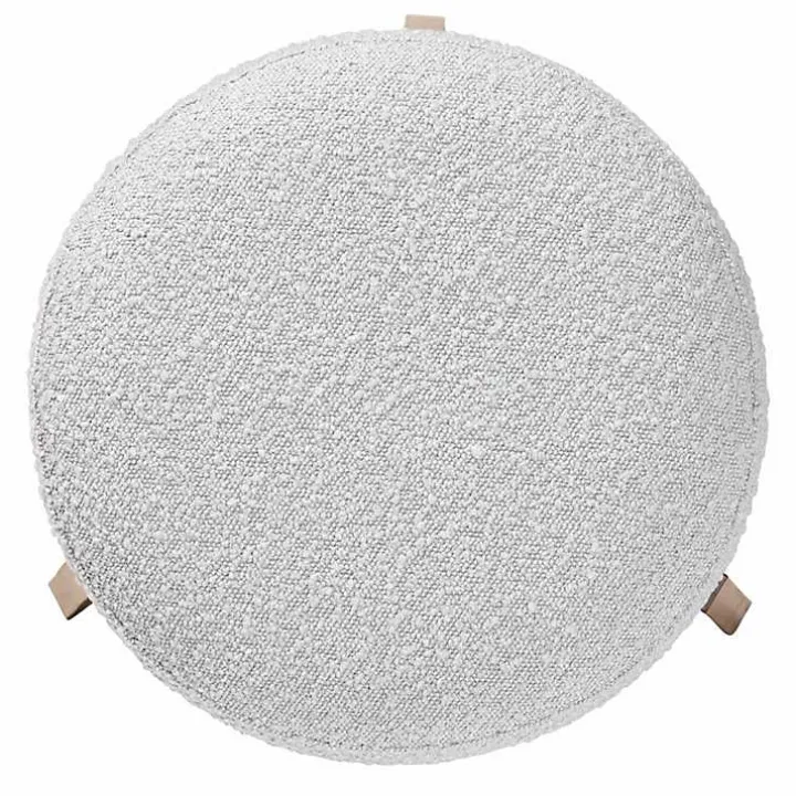 Mid-Century Modern Gray Boucle Ottoman