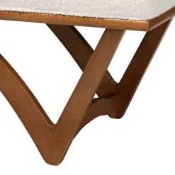 Mid-Century Modern White Boucle Angled Bench