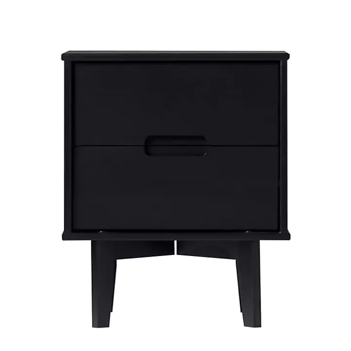 Midnight Black Wood 2-Drawer Modern Nightstand