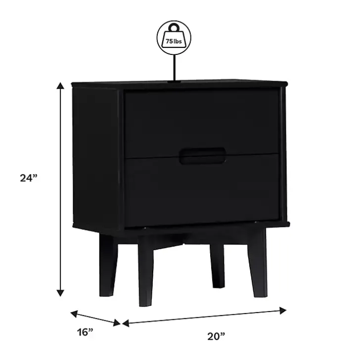 Midnight Black Wood 2-Drawer Modern Nightstand