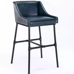 Midnight Blue Faux Leather Parlor Bar Stool