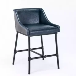 Midnight Blue Faux Leather Parlor Bar Stool