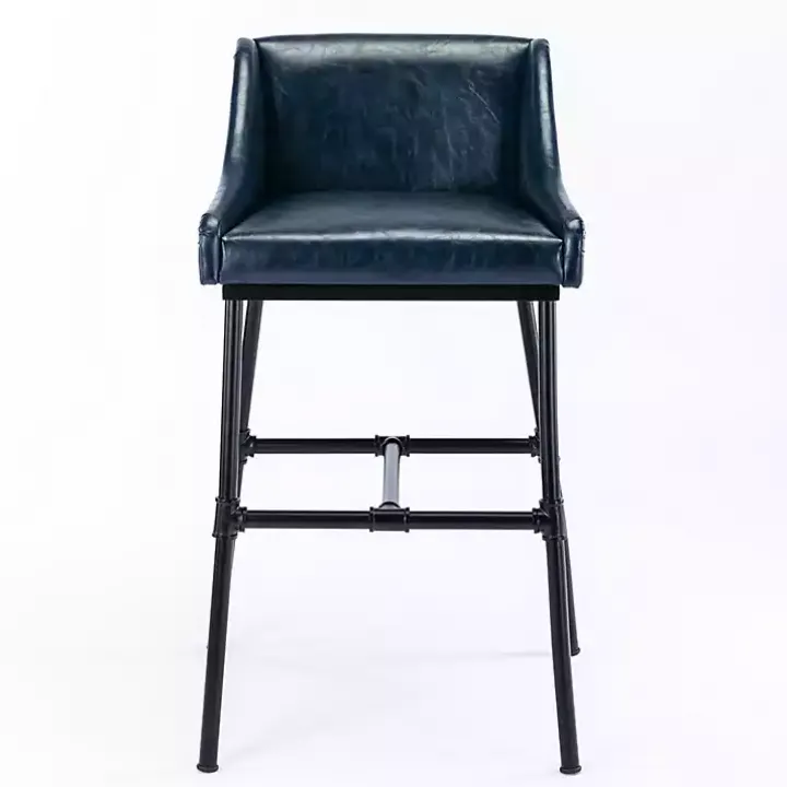 Midnight Blue Faux Leather Parlor Bar Stool