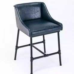Midnight Blue Faux Leather Parlor Bar Stool