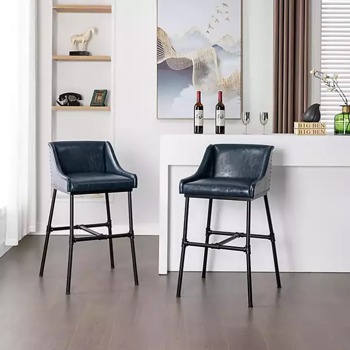Midnight Blue Faux Leather Parlor Bar Stool