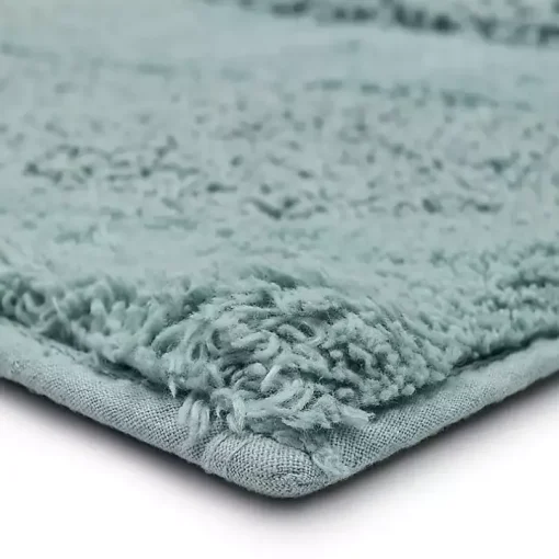 Mint Blue Asymmetrical Cotton Bath Mat, 60 in.