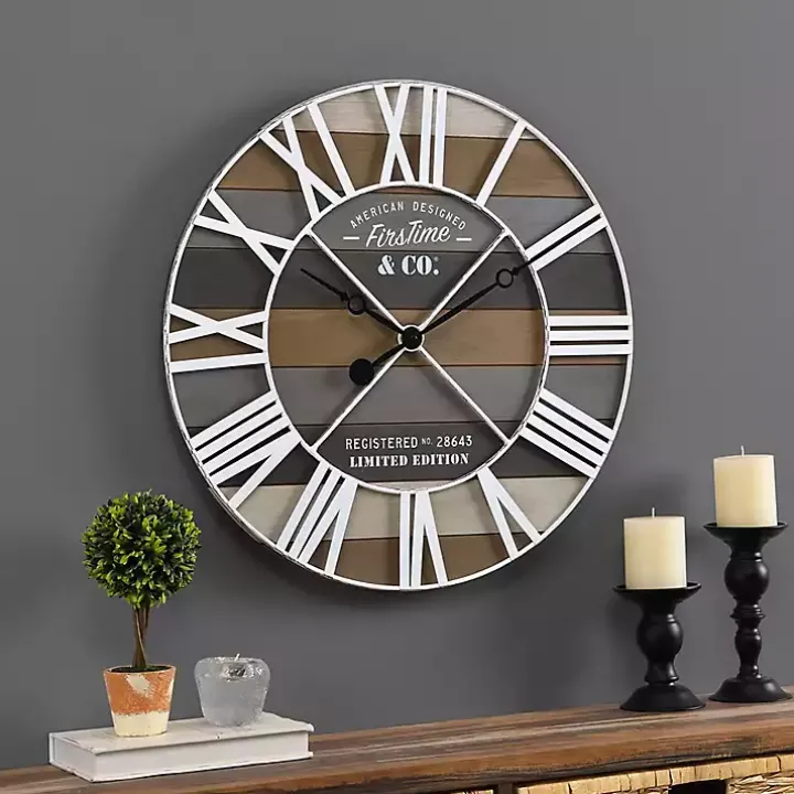 Mixed Planks and White Wooden Wall Clock
