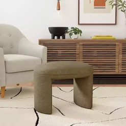 Mocha Brown Oval Upholstered Ottoman