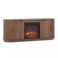 Mocha Brown Reeded Fireplace Media Cabinet